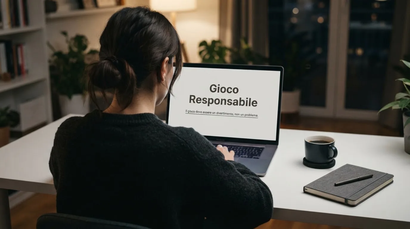 Persona davanti a un portatile che legge una pagina informativa sul gioco online in Italia — casino deposito minimo 10 centesimi
