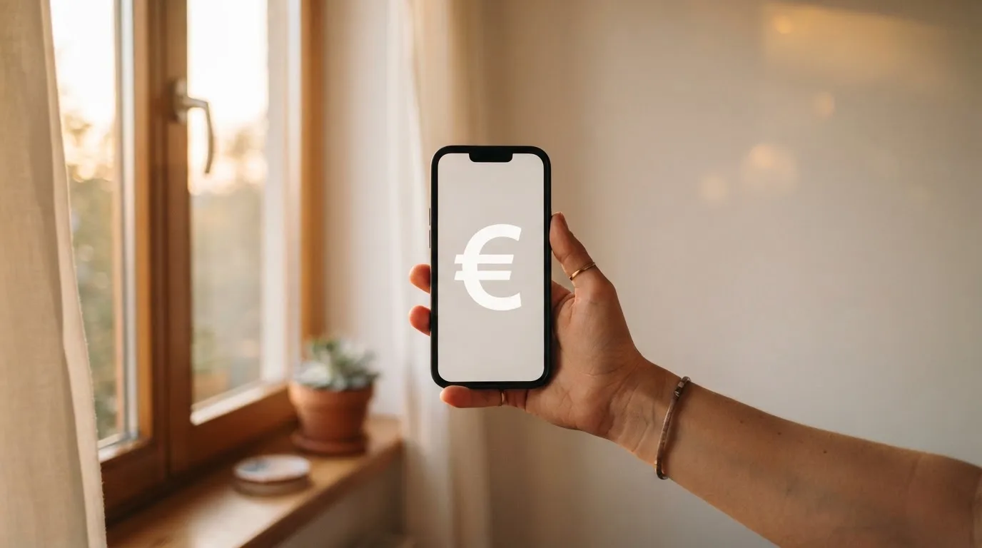 Mano che tiene uno smartphone accanto a una finestra, luce serale tranquilla — casino no adm