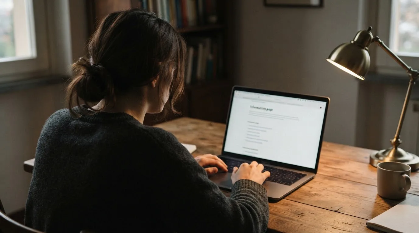 Persona davanti a un portatile che legge una pagina informativa sul gioco online in Italia — casino non aams che accettano postepay