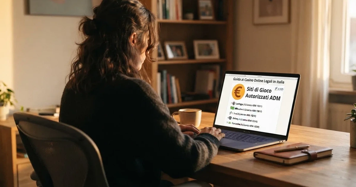 Persona davanti a un portatile che legge una pagina informativa sul gioco online in Italia — casino online con cie