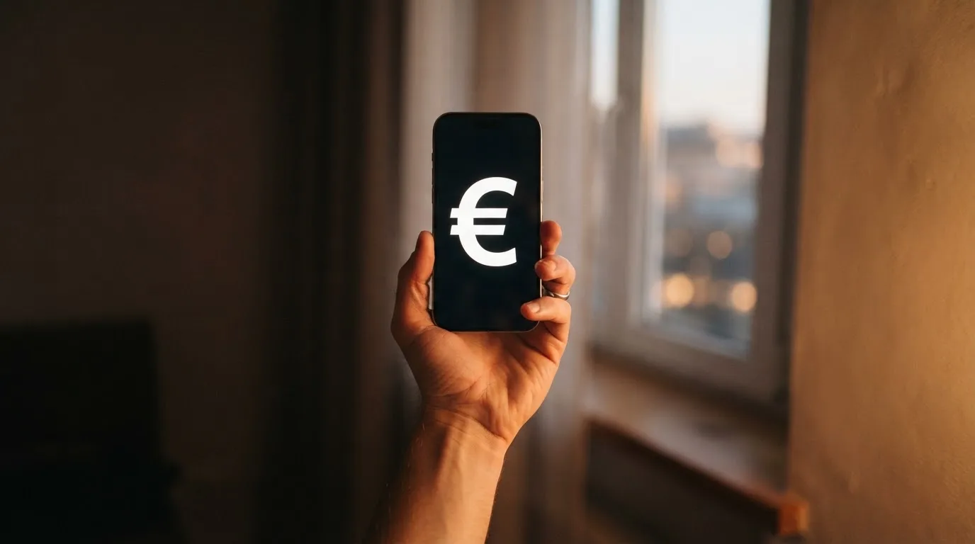 Mano che tiene uno smartphone accanto a una finestra, luce serale tranquilla — casino online con cie