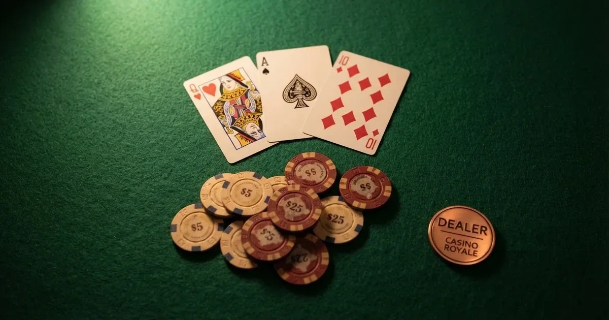 Tavolo da gioco illuminato con carte e fiches visto dall'alto — casinò slot machines con rtp alto